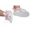 White Rainbow Dots Light Pink Lace Crib Shoes & Light Pink Ribbon S653